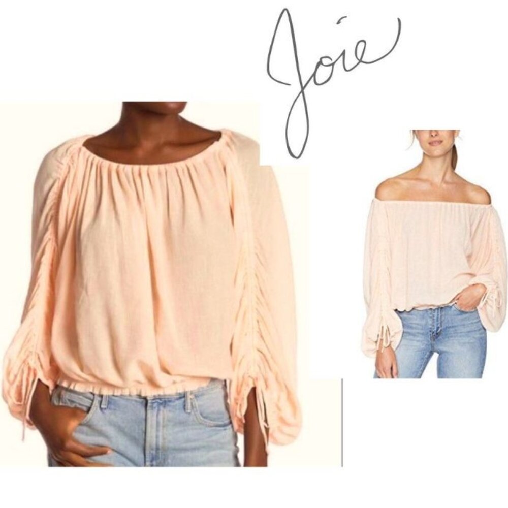 Joie Designer Off The Shoulder Textured Ruched  Pink Blouse Medium